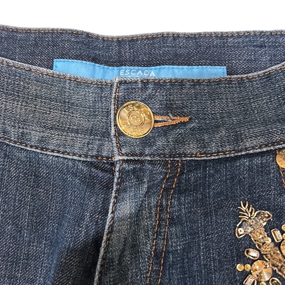 Escada Vintage Y2K Embellished Rhinestone Low Rise Flared Distressed Jeans - 8 - Picture 10 of 14